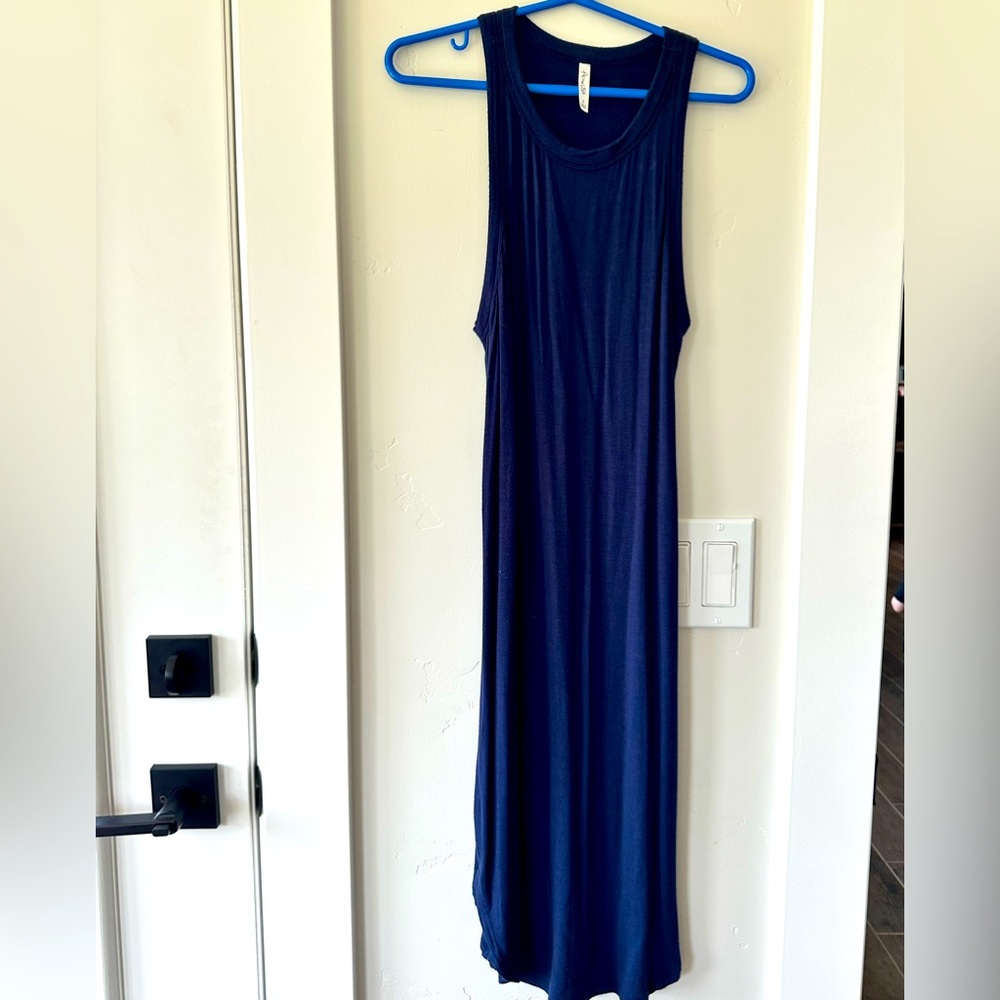 Women’s navy blue, lightweight, textile, dress, size small